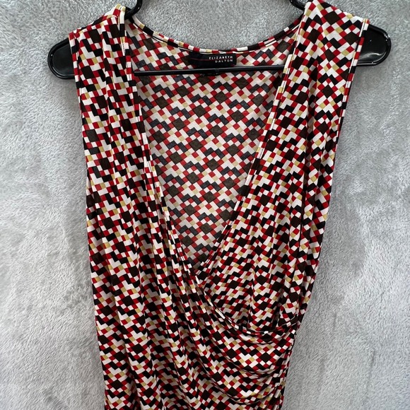 Elizabeth Dalton Dresses & Skirts - Elizabeth Dalton M Silk Blend Geometric Ruched Faux Wrap Y2K Bodycon Retro Chic